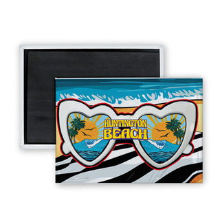Huntington Beach   Heart Glasses Rectangle Badge Magnet