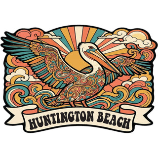 HUNTINGTON BEACH RETRO PELICAN Sticker