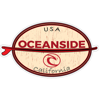 OK4 Oceanside  CA Wood Grain Surfboard Oval (00850) Sticker