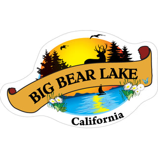 Big Bear Lake  CA Sunset w Banner Deer Pines Sticker