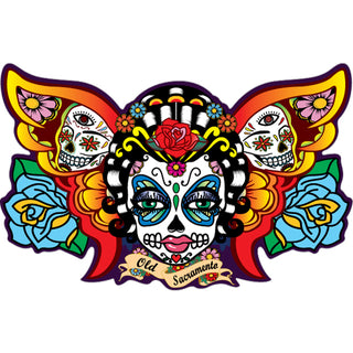 Old Sacramento Butterfly Sugar Skull Sticker