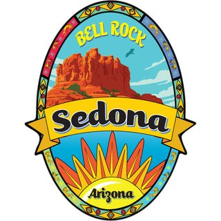 Sedona  Arizona   Bell Rock Sun Oval With Banner (2) Sticker