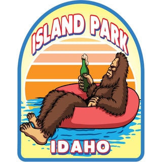 Island Park  Idaho   Big Foot Inner Tube Drinking Sticker