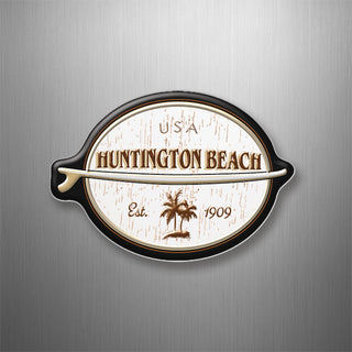 Huntington Beach Coastal Wood Grain Oval 3D Magnet