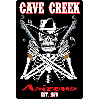 Cave Creek  Arizona est. 1870   Skeleton with Pistols Sticker