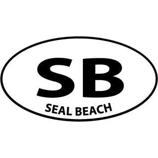Seal Beach   Black & White Euro Oval Sticker
