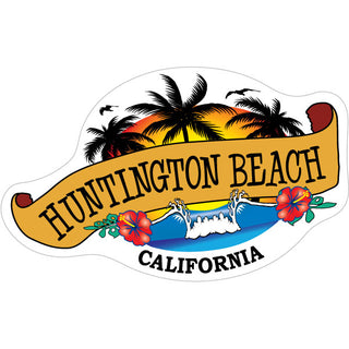 Huntington Beach  California   Wave & Palm Trees Scroll Sticker