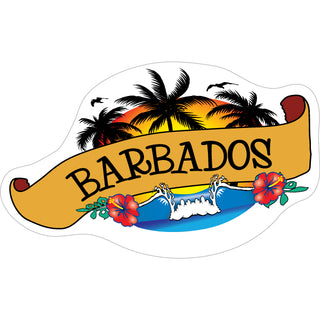 Barbados Wave & Palm Trees Scroll Banner Sticker