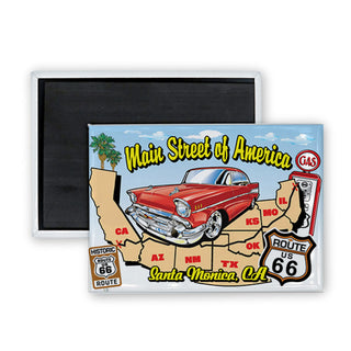 Santa Monica  CA   Route 66 States Map Rectangle Badge Magnet