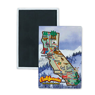 CA Map Vert Winter Mountain Background Rectangle Badge Magnet