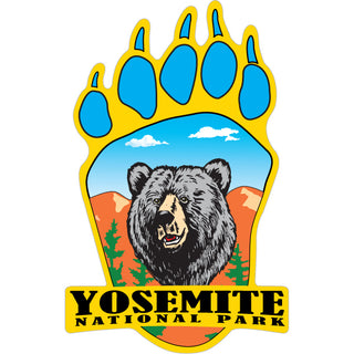 Yosemite  CA   Bear Paw With Bear Full Color Sticker