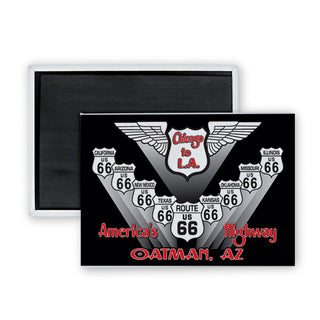 Oatman AZ Chicago to LA Winged Shields Rectangle Badge Magnet