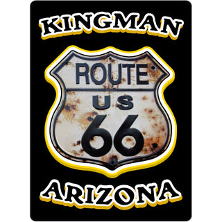 Kingman Arizona Gold Text Rusty Route 66 Shield Sticker