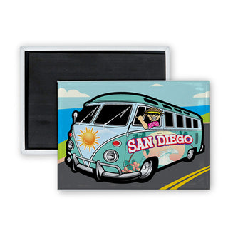 San Diego   Beach Camper Bus Rectangle Badge Magnet