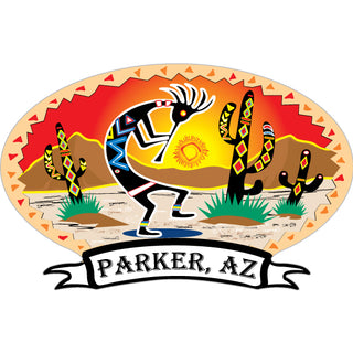 Parker  Arizona   Kokopelli Desert Scene Banner Oval Sticker