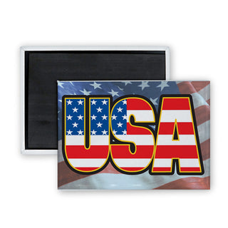 USA with Flag & Gold Trim Rectangle Badge Magnet