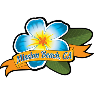 OK4 Mission Beach  CA Blue Plumeria w Banner Sticker