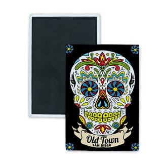 Old Town San Diego   White Banner Sugar Skull Rectangle Badge Magnet