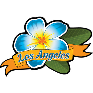 OK4 Los Angeles  CA Blue Plumeria w Banner (00092) Sticker