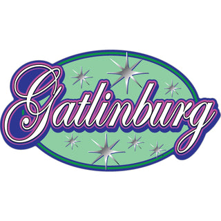 Gatlinburg  TN pink script over green oval Sticker