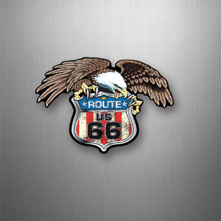 Route 66 Eagle Holding Distressed American Flag Shield Flexible Magnet