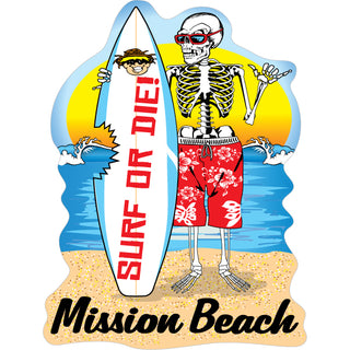 OK4 Mission Beach Surf or Die Skeleton (00187) Sticker