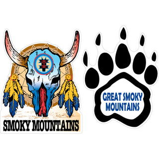 Great Smoky Mountains 2Up Dreamcatcher Skull and Bear Paw Sticker
