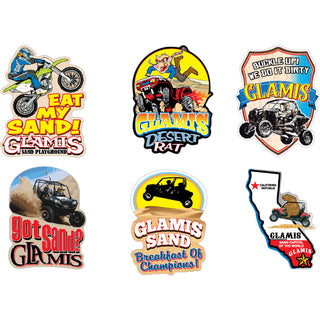 GLAMIS EAT MY  SAND AND DESERT RAT AND GOT SAND AND BREAKFAST OF CHAMPIONS AND CA MAP 6 UP Sticker