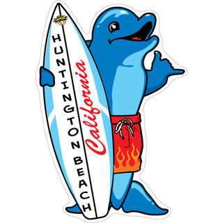 Huntington Beach  CA   Standing Surfboard Dolphin Sticker