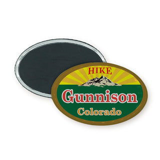 gunnison hike yellow green oval Oval Badge Magnet