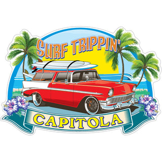 Capitola   Cruisin Old Red Station Wagon Sticker