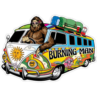 Burning Man   Bigfoot Driving Hippie Van Bus Sticker