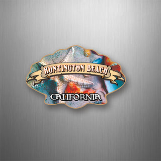 Huntington Beach  California Seashells With Banner Flexible Magnet