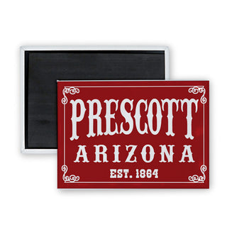 Prescott  Arizona   Red Rectangle White Lettering Rectangle Badge Magnet