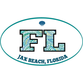 OK3 Jax Beach Florida Euro Oval with Paisley Letters Sticker