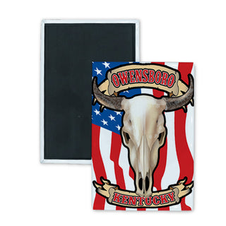 Owensboro  KY   Flag Steer Skull Rectangle Badge Magnet