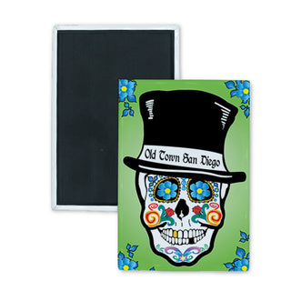 Old Town San Diego   Top Hat Sugar Skull Rectangle Badge Magnet