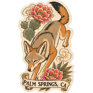 PALM SPRINGS Desert Coyote Tattoo Flowers Sticker