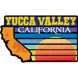 98476 Yucca Valley CA State Shape Colorful Lines Sunset Sticker