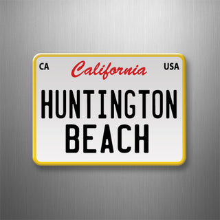 HUNTINGTON BEACH LICENSE PLATE WHITE AND GOLD 3D Magnet