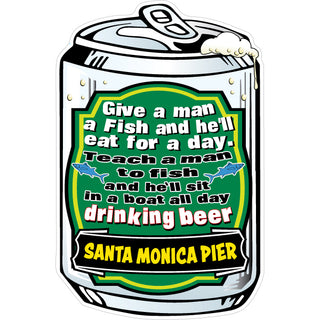 OK4 Give a Man A Fish BEER CAN SHAPE Sticker