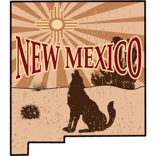 New Mexico   Zia Sun & Coyote State Shape Sticker