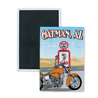 Oatman Route 66 Gas Pump & Motorcycle Rectangle Badge Magnet