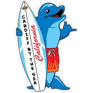Cardiff by the Sea California   Standing Surfboard Dolphin Sticker