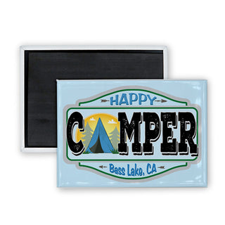 BASS LAKE HAPPY CAMPER Rectangle Badge Magnet