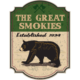 Great Smoky Mountains   Green Sign with Bear Vertical Sticker