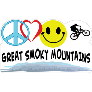 Great Smoky Mountains   Peace Love Happy Mtn Bike Sticker
