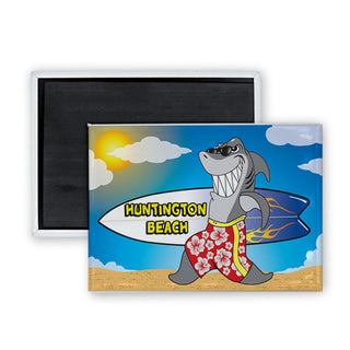 Huntington Beach CA Shark with Surfboard Rectangle Badge Magnet