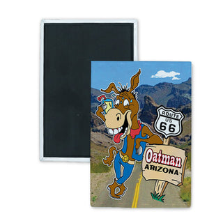 Oatman Burro Leaning on Route 66 Sign Rectangle Badge Magnet