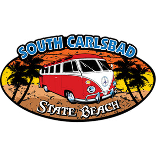 South Carlsbad State Beach Red Bus Corner View Oval Sticker